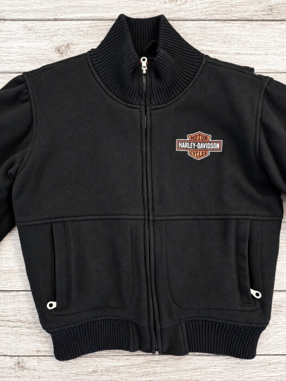 Harley-Davidson Women’s Black Wool Bomber Motorcycle Jacket Size Small - Picture 5 of 6